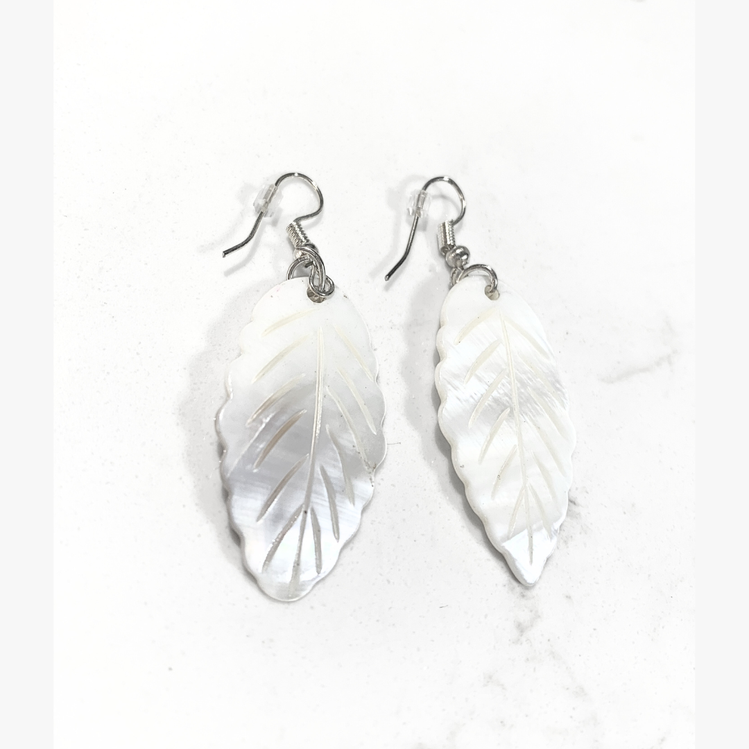 Leaf-Shaped Mother of Pearl Shell Earrings