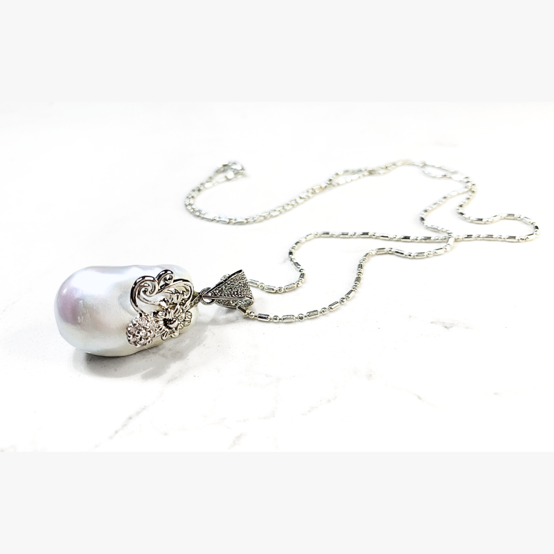 Cultured White Baroque Pearl Necklace