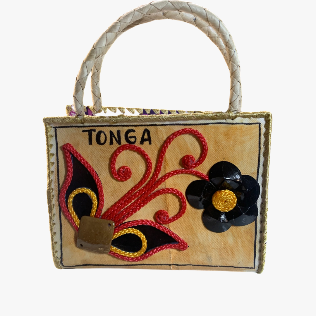 Handcrafted Tapa Handbag (Decorated with Cord & Coconut Shell)