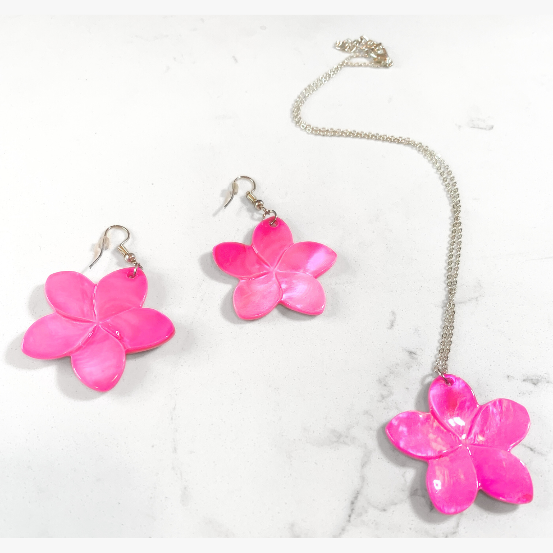 Hot Pink Shell Necklace & Earrings