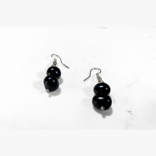 South Sea Cultured Black Pearl 2 Stone Earrings (Tonga)