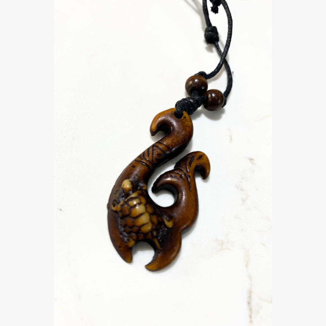 Hook & Turtle Pendant (Kahoa Bone)