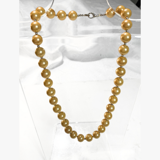 South Sea Cultured Golden Pearl Necklace & Earrings 9-11 mm