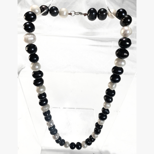 South Sea (Tonga) Cultured Black & White Baroque Pearl Necklace 11-13 mm