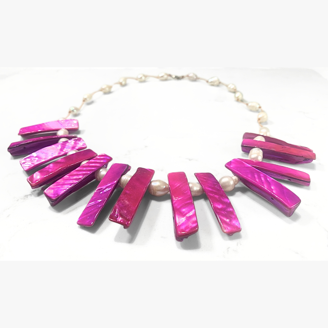 Tongan Shells & White Baroque Pearls Necklace & Earrings