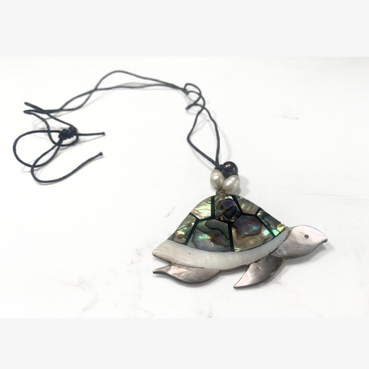 Turtle Shell & Cultured Pearls Necklace