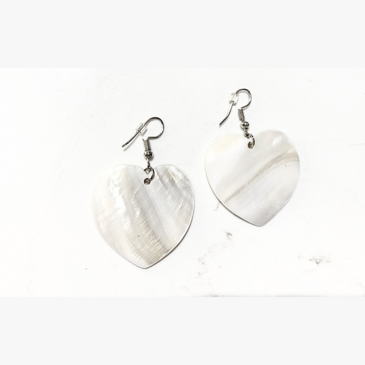 White Heart-Shaped Mother of Pearl Shell Earrings
