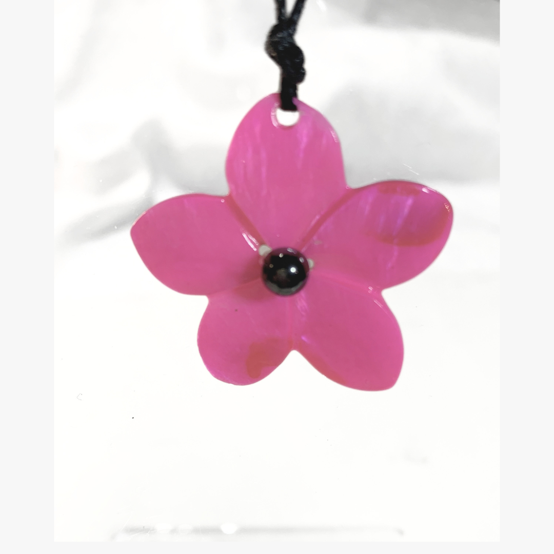 Bright Pink Shell & Black Bead Necklace & Earrings