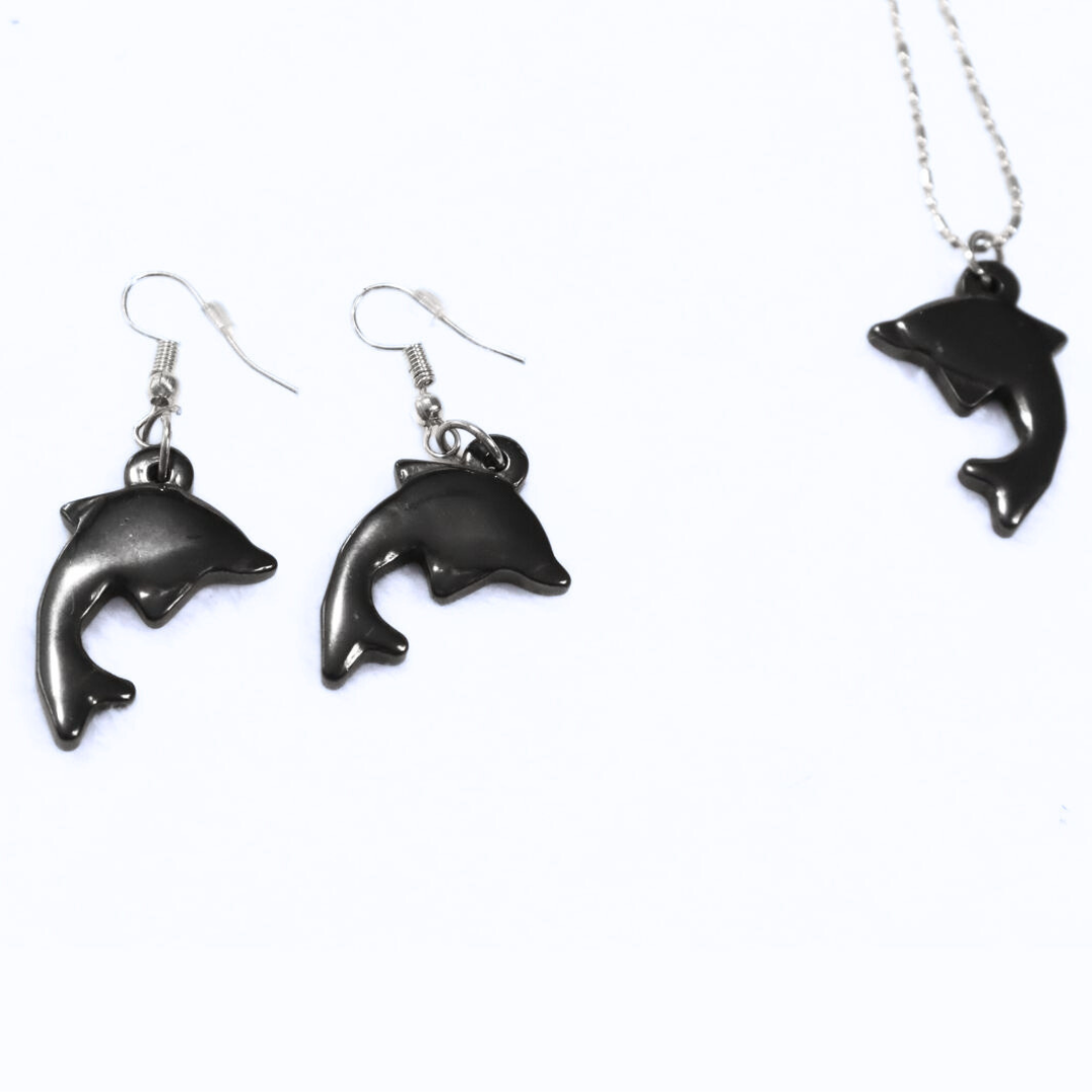Deep Sea Stone Carved Whale Necklace & Earrings
