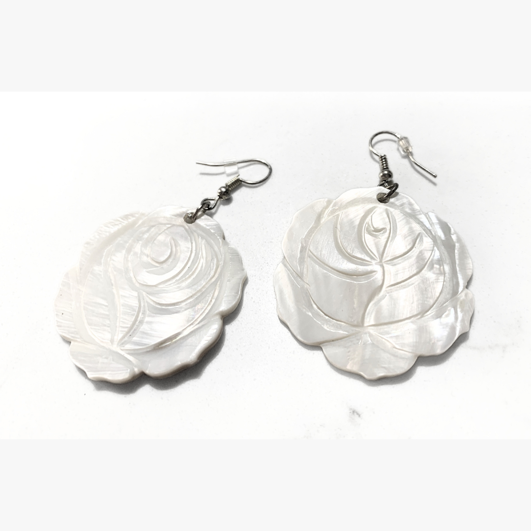 Tongan Rose Carved Shell Earrings