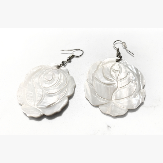 Tongan Rose Carved Shell Earrings