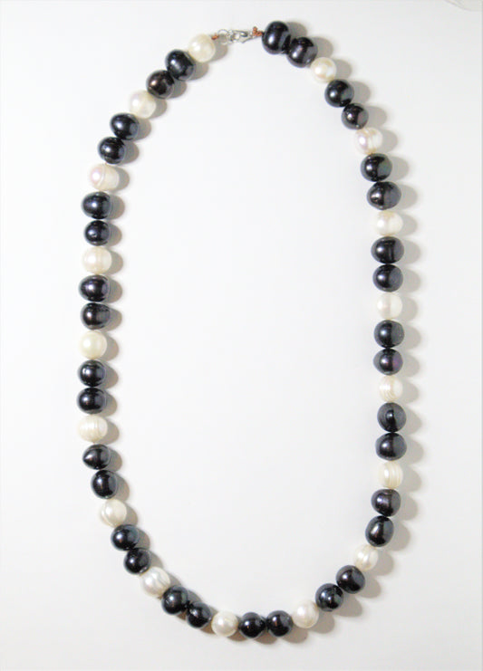 South Sea (Tonga) Cultured Black & White Baroque Pearl Necklace 11-13 mm