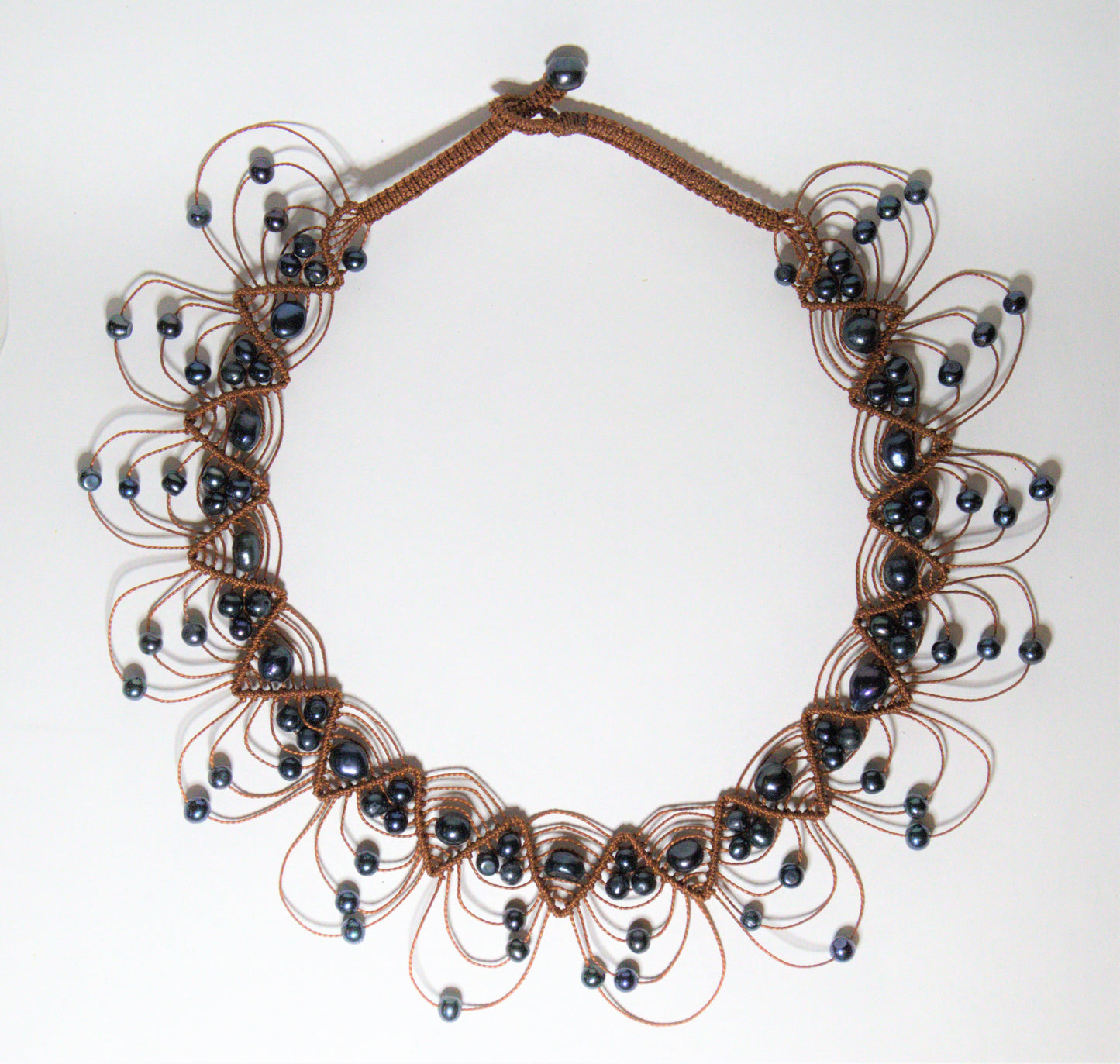 Tongan Cultured Black Pearls Woven Necklace