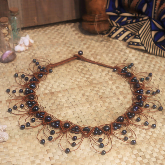 Tongan Cultured Black Pearls Woven Necklace
