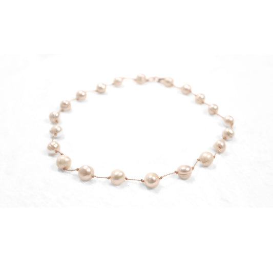 Tongan Cultured White Baroque Pearl Floating Necklace 9-11 mm