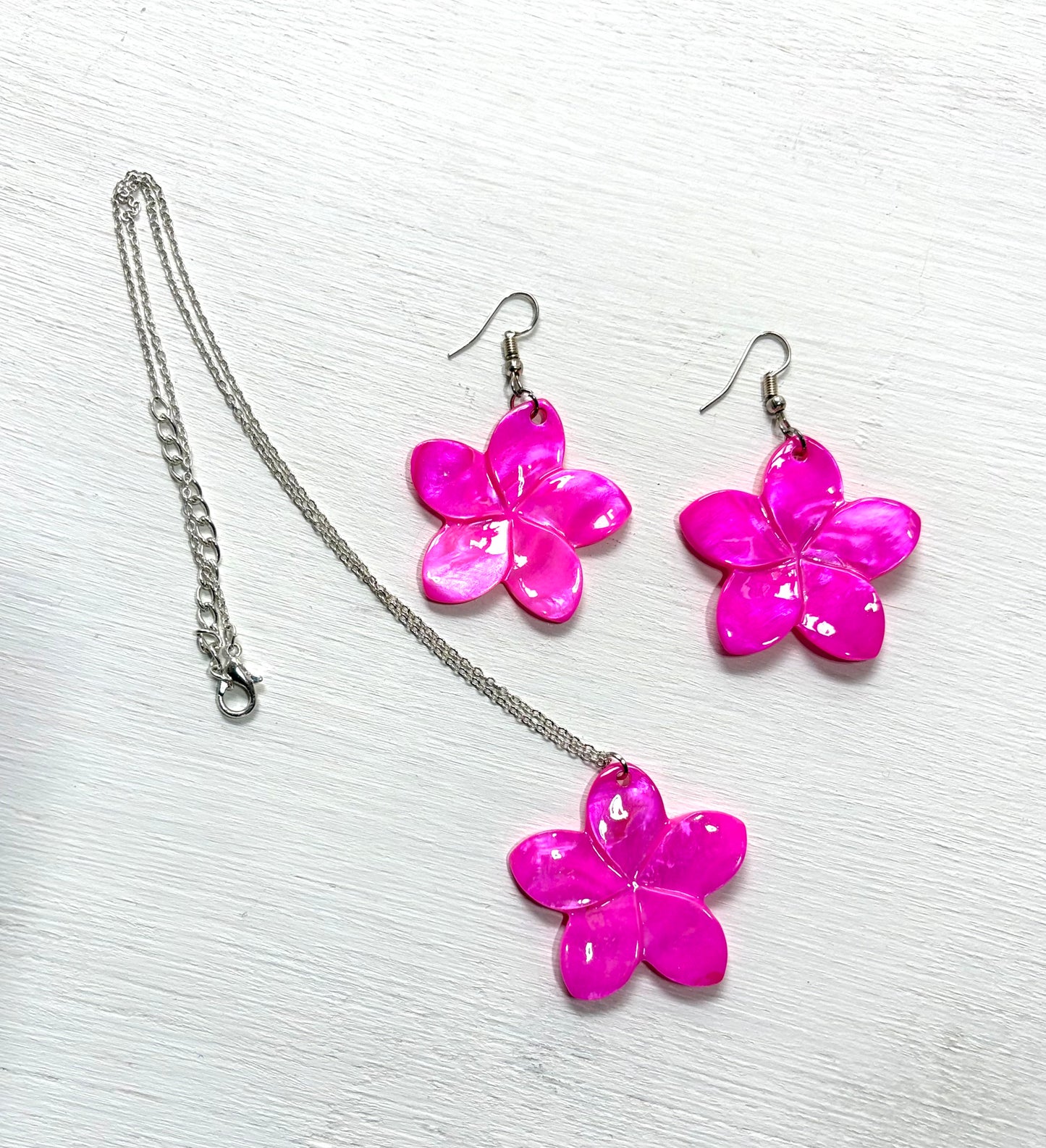 Pink Island Blossom Necklace & Earrings