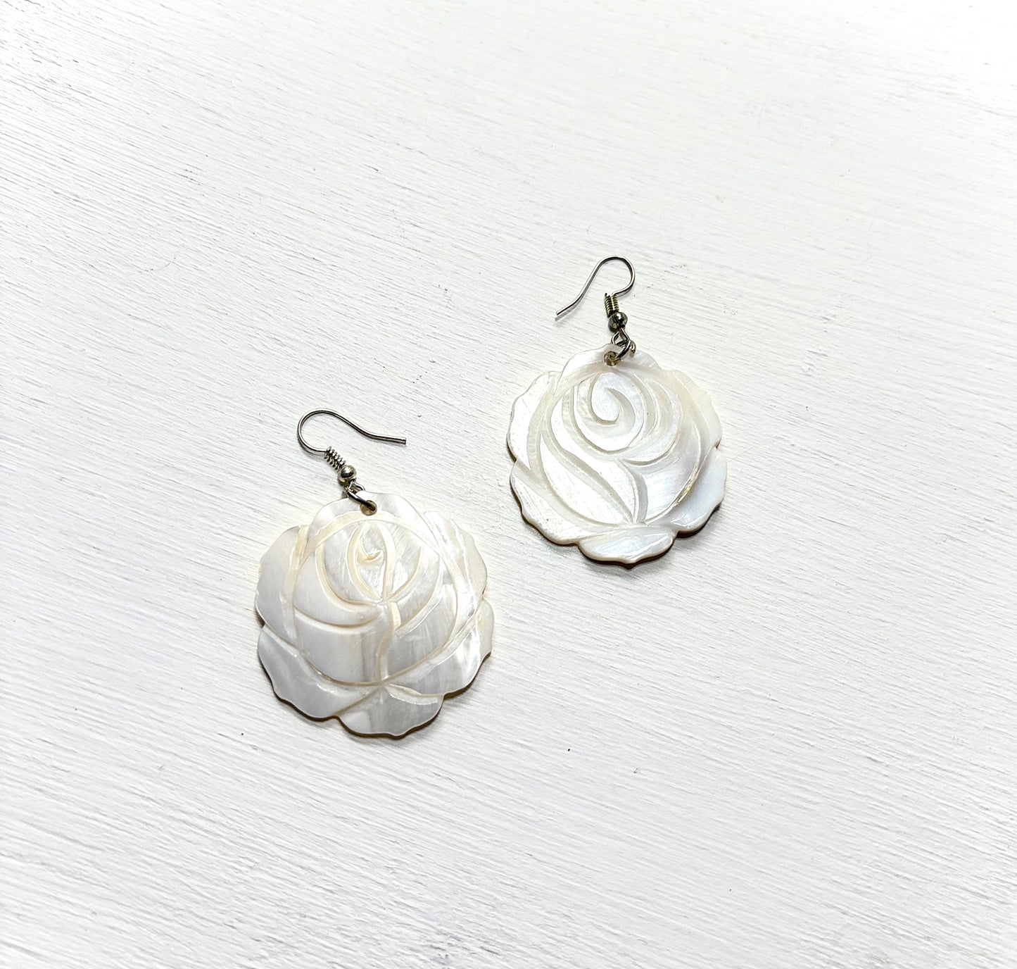 Tongan Rose Carved Shell Earrings