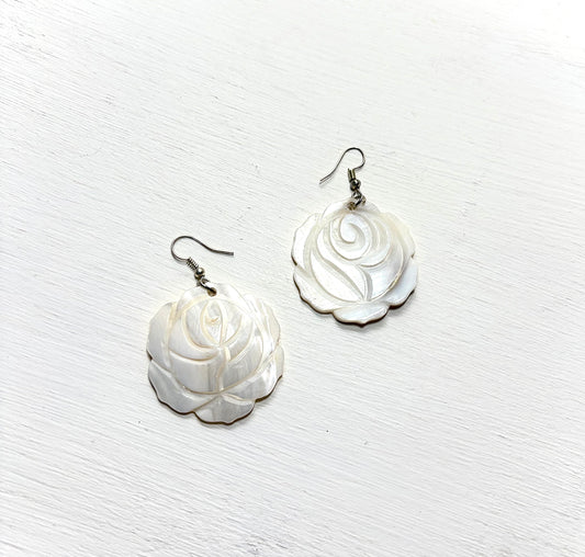 Tongan Rose Carved Shell Earrings
