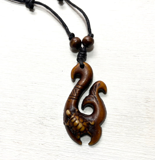 Hook & Turtle Pendant (Kahoa Bone)