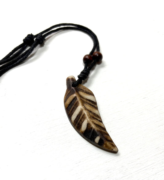 Carved Leaf (Kahoa Bone) Pendant