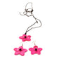 Bright Pink Shell & Cultured Black Pearl Necklace & Earrings