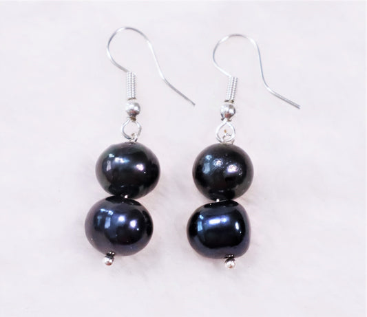 South Sea Cultured Black Pearl 2 Stone Earrings (Tonga)