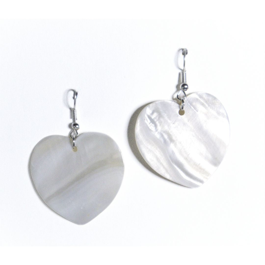 White Heart-Shaped Mother of Pearl Shell Earrings