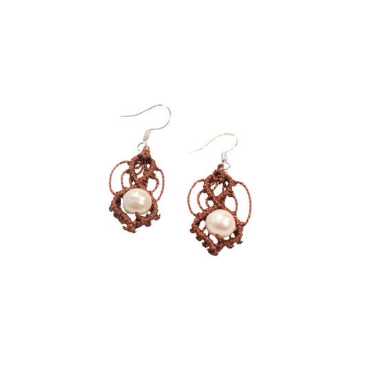 Cultured White Pearl Woven Earrings