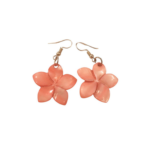 Hand-Carved Mother of Pearl Shell Earrings (Coral)