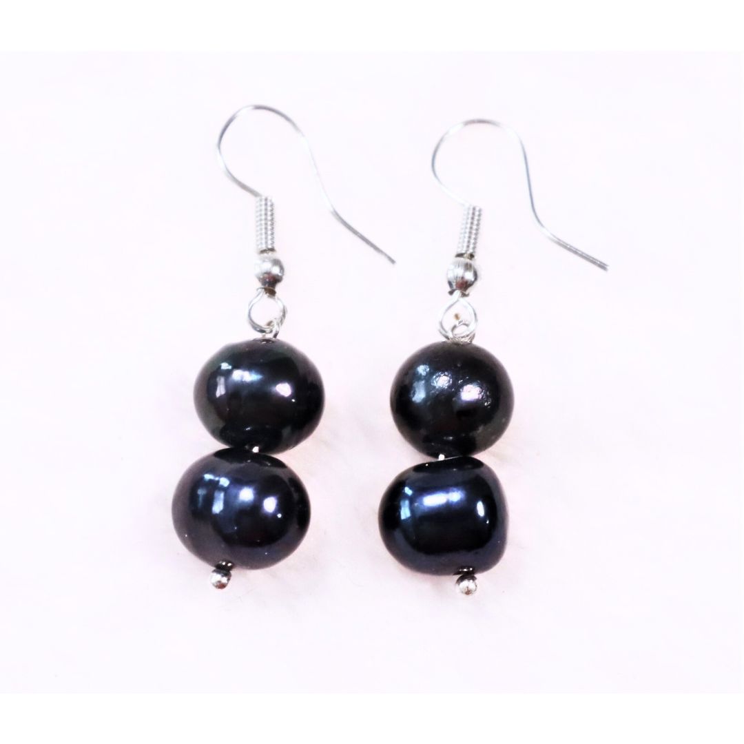 South Sea Cultured Black Pearl 2 Stone Earrings (Tonga)