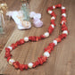 Cultured White Baroque Pearls with Red Shells Necklace & Earrings
