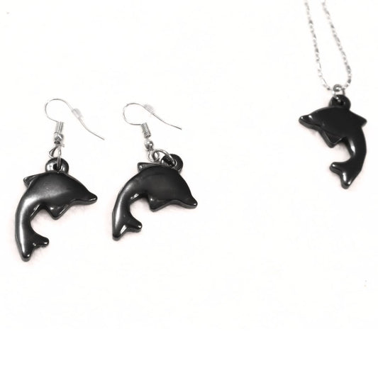 Deep Sea Stone Carved Whale Necklace & Earrings