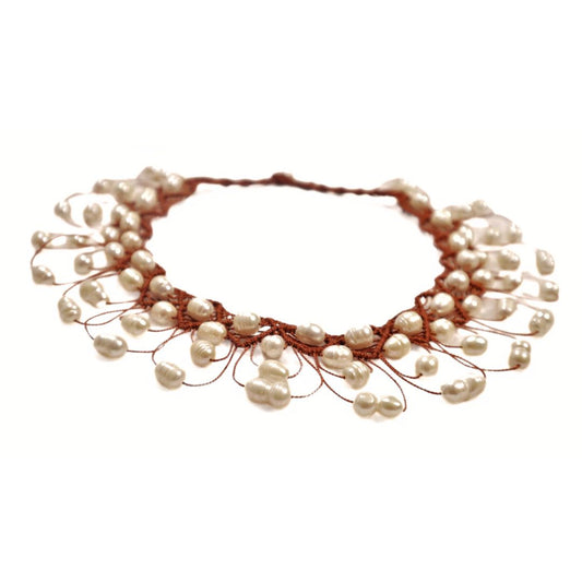 Cultured White Baroque Pearls Woven Necklace