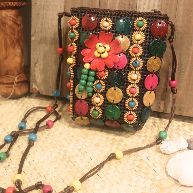 Polished Multi-Coloured Coconut Shell Handbag