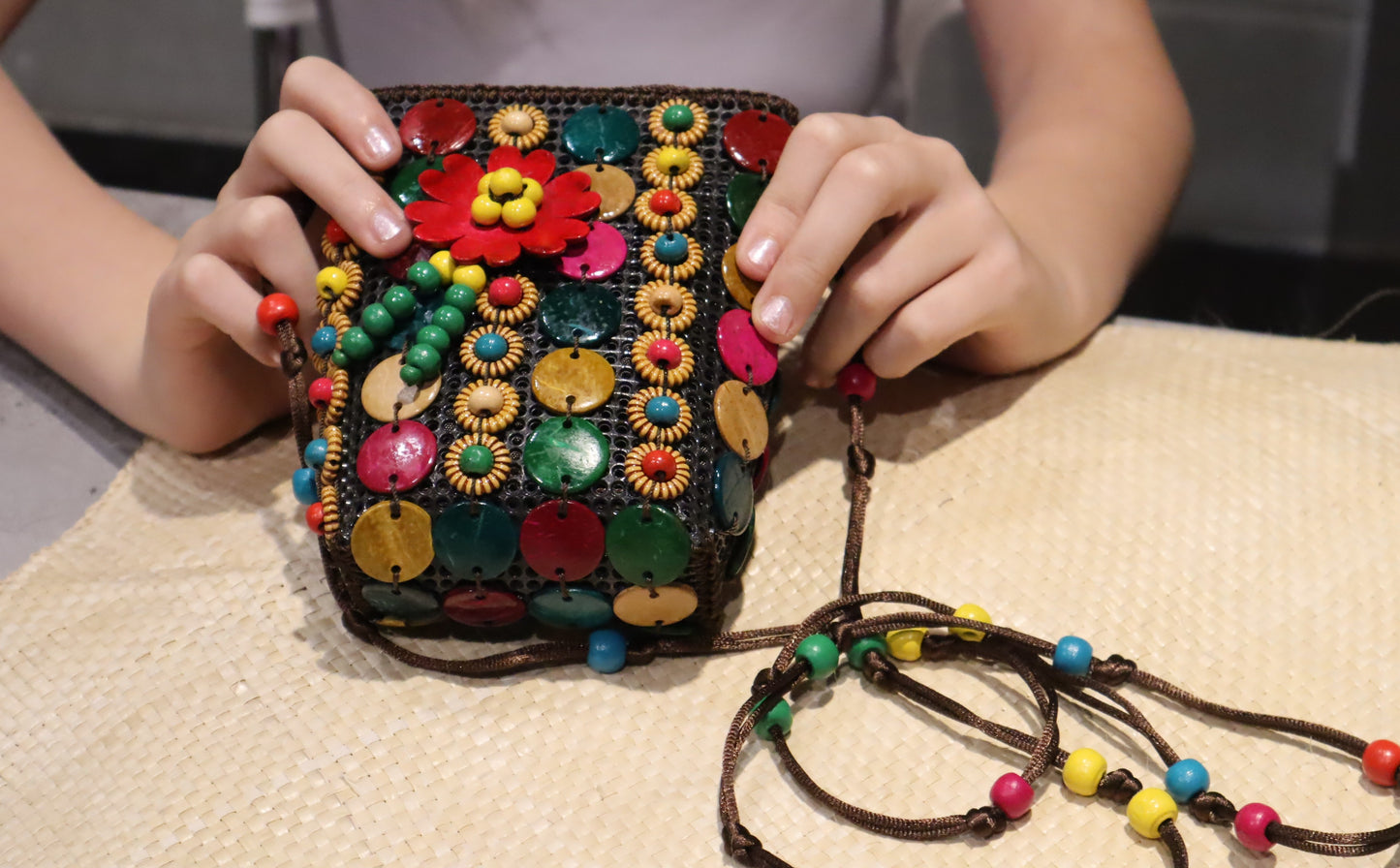 Polished Multi-Coloured Coconut Shell Handbag