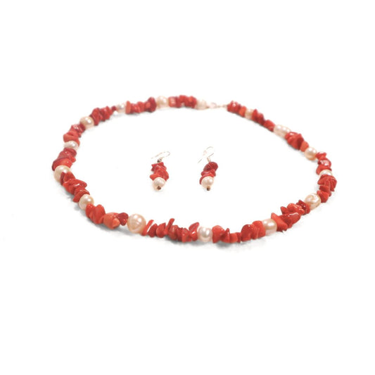 Cultured White Baroque Pearls with Red Shells Necklace