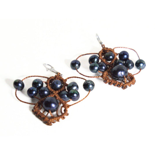 Tongan Cultured Black Pearl Woven Earrings